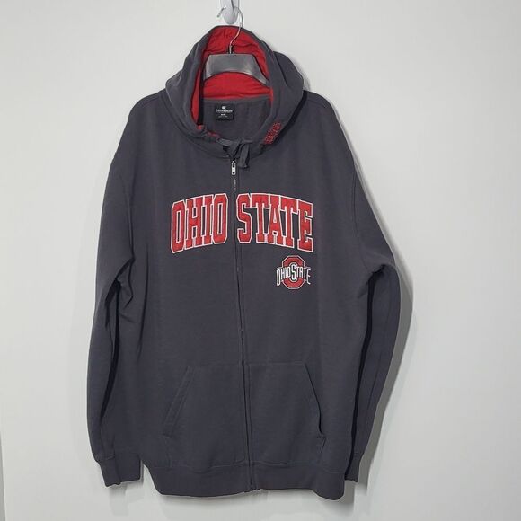 Plus Size Men's Ohio State Gray & Red Zip Up Jacket With Hood - Picture 1 of 8